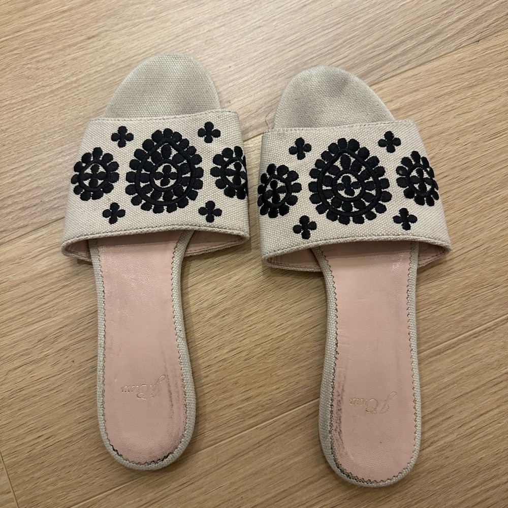 J.Crew Embroidered Beige and Black Women's Slides